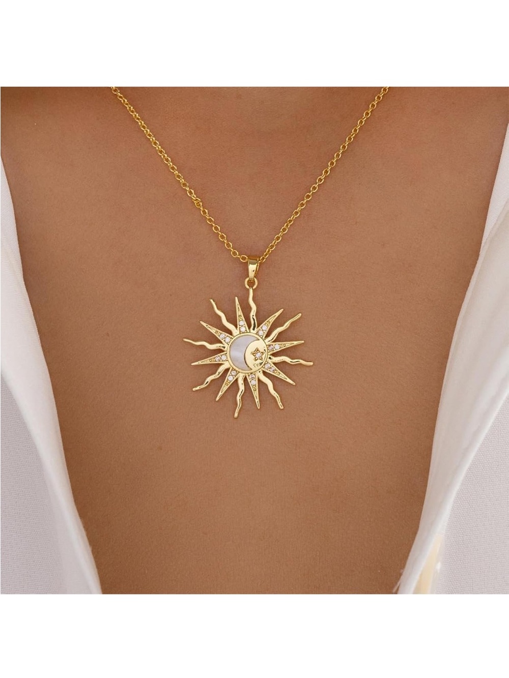 Gold and Silver Rhinestone Sun Necklace, Bohemian Necklace with Sun Pendant